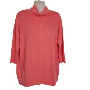 Stitch and Knot Womens Sweater Medium Coral Knit Mock Neck 3/4 Sleeves Stretch